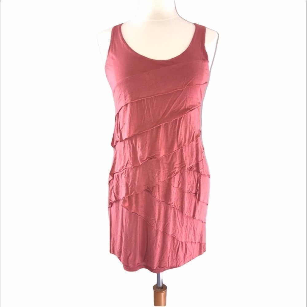 New York & Company S coral mauve ruffle dr…